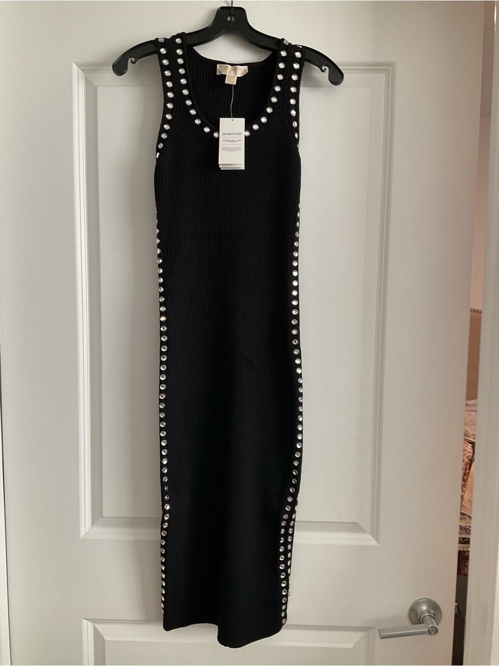 Michael Kors Black Midi Dress with Silver Stud Detailing